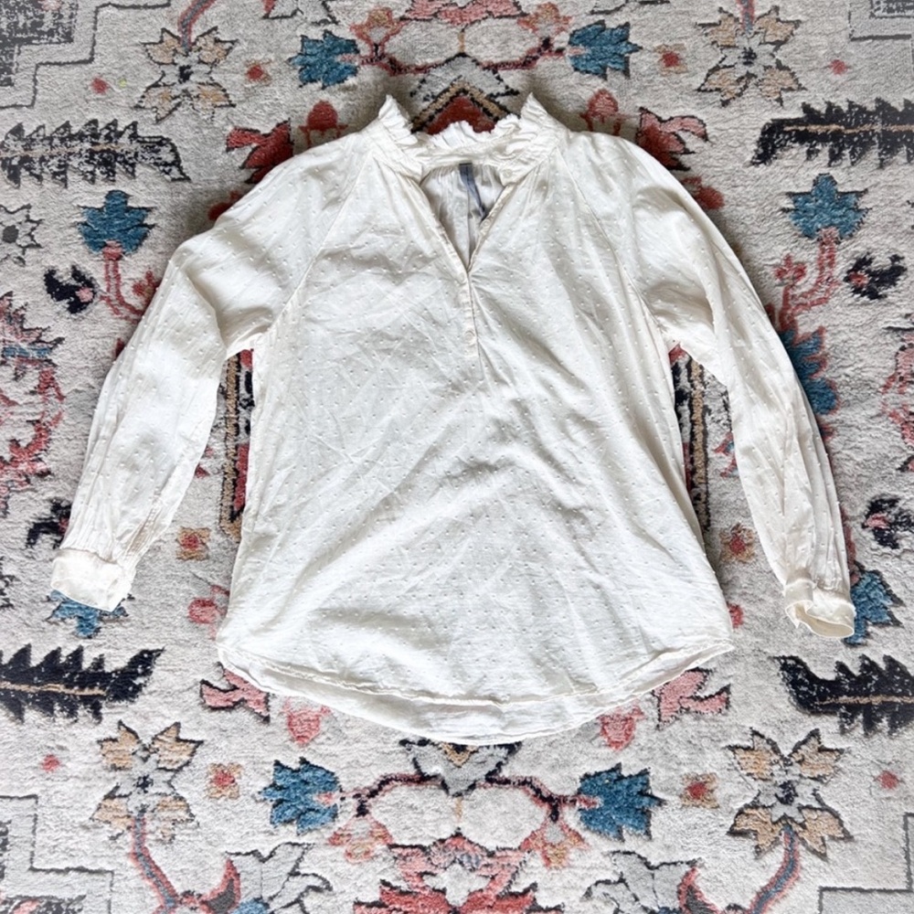 Raquel Allegra Swiss Dot Ruffle Collar Top